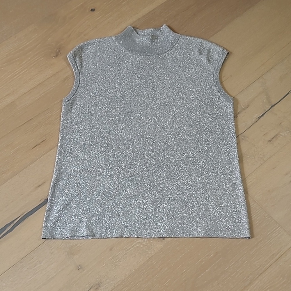 EUC Coldwater Creek Silver Metallic Sleeveless Top Women's sz L Holiday Shirt